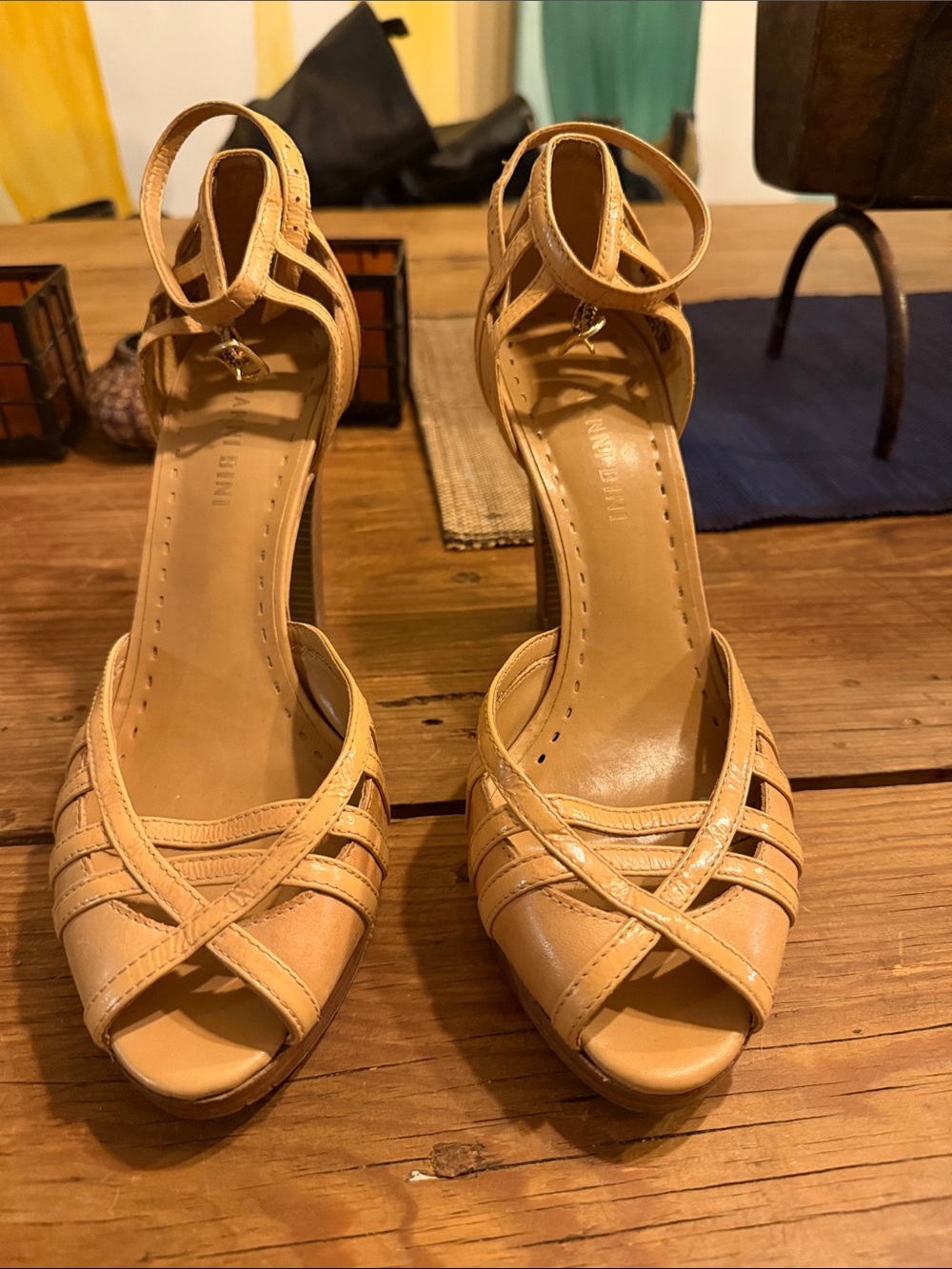 Anine Bing Tan Leather Ankle-Strap Peep-Toe Sandals GIANNI BINI
